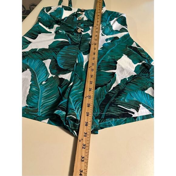 Boohoo Nasty Gal Romper Playsuit Green White 50s Style Palm Leaves Womens Sz L - Picture 13 of 15